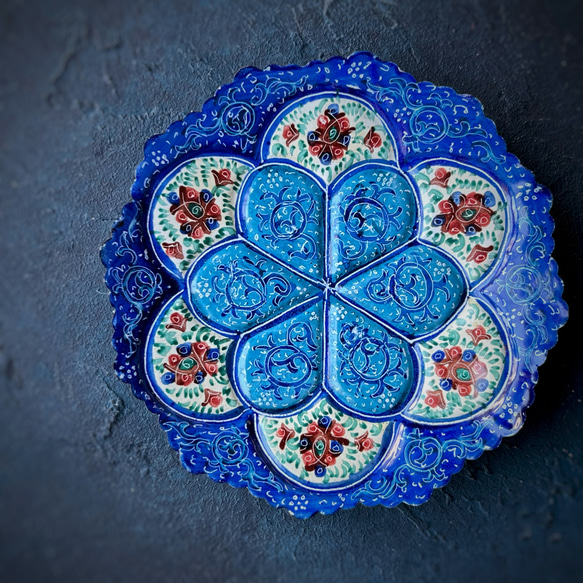 ペルシャのエナメル皿　ジュエリートレイ　飾り皿　Φ10ｃｍ【ミーナーカーリー017】 2枚目の画像