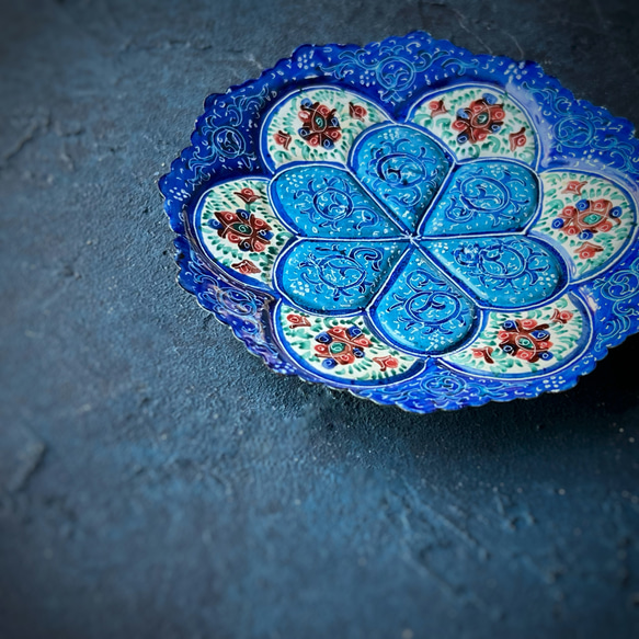 ペルシャのエナメル皿　ジュエリートレイ　飾り皿　Φ10ｃｍ【ミーナーカーリー017】 4枚目の画像