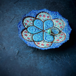 ペルシャのエナメル皿　ジュエリートレイ　Φ10ｃｍ【ミーナーカーリー019】 9枚目の画像