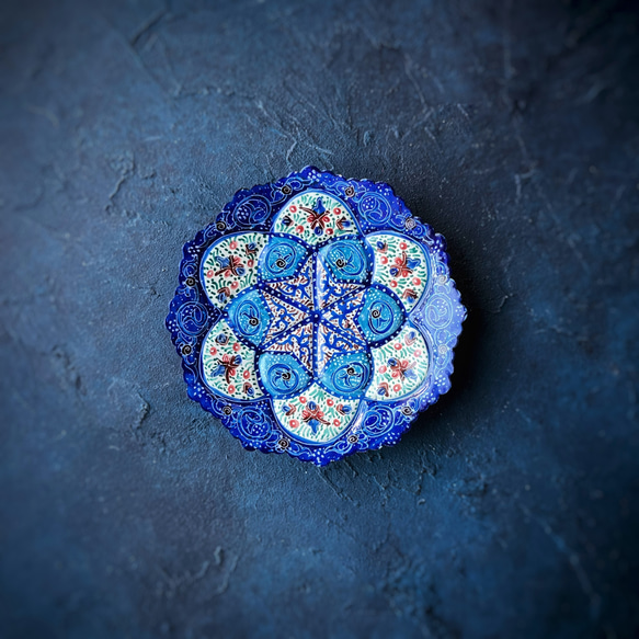 ペルシャのエナメル皿　ジュエリートレイ　Φ10ｃｍ【ミーナーカーリー021】 1枚目の画像