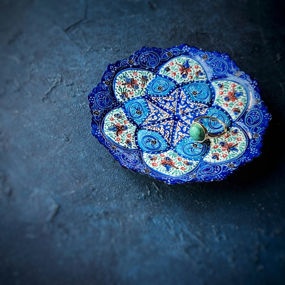 ペルシャのエナメル皿　ジュエリートレイ　Φ10ｃｍ【ミーナーカーリー021】 8枚目の画像