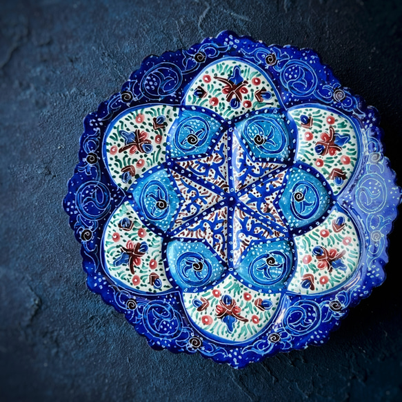 ペルシャのエナメル皿　ジュエリートレイ　Φ10ｃｍ【ミーナーカーリー021】 2枚目の画像
