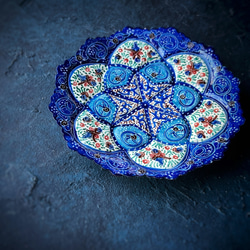 ペルシャのエナメル皿　ジュエリートレイ　Φ10ｃｍ【ミーナーカーリー021】 4枚目の画像