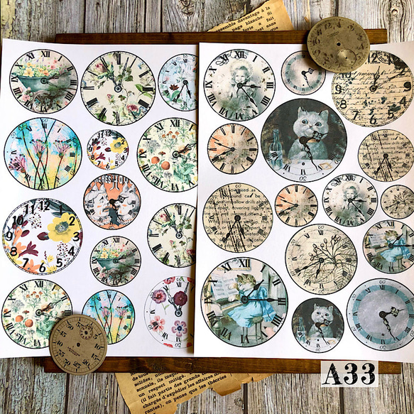 送料無料【A34コラージュ素材】時計シール　おすそ分け　手帳　日記　デザインペーパー　オリジナル 7枚目の画像