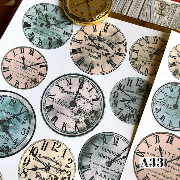 送料無料【A34コラージュ素材】時計シール　おすそ分け　手帳　日記　デザインペーパー　オリジナル 6枚目の画像