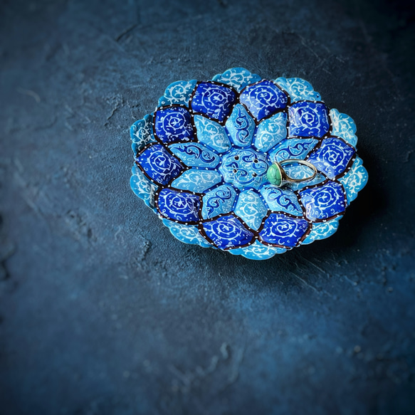 ペルシャのエナメル皿　ジュエリートレイ　飾り皿　Φ11ｃｍ【ミーナーカーリー023】 9枚目の画像