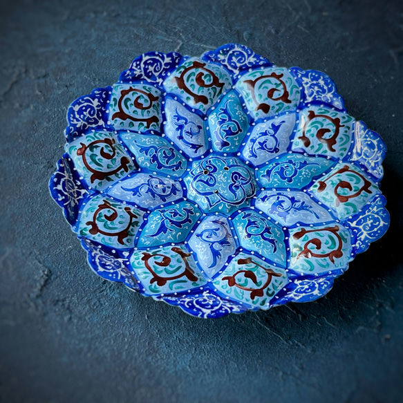 ペルシャのエナメル皿　ジュエリートレイ　飾り皿　Φ11ｃｍ【ミーナーカーリー024】 5枚目の画像
