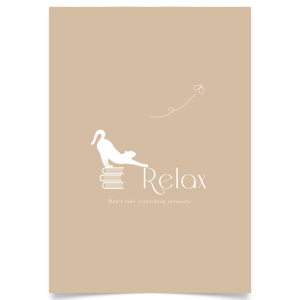 グラフィックデザイン・アートポスター Relax cat/ 猫 リラックス イラスト ヨガ ベージュ ミニマルデザイン 8枚目の画像