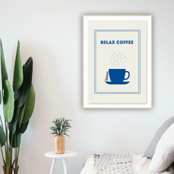 グラフィックデザイン・アートポスター RELAX COFFEE/猫 コーヒー カフェ リラックス イラスト 青 白 6枚目の画像