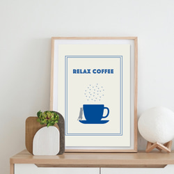 グラフィックデザイン・アートポスター RELAX COFFEE/猫 コーヒー カフェ リラックス イラスト 青 白 3枚目の画像