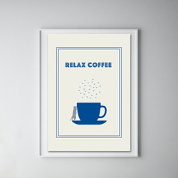 グラフィックデザイン・アートポスター RELAX COFFEE/猫 コーヒー カフェ リラックス イラスト 青 白 7枚目の画像