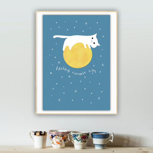 グラフィックデザイン・アートポスター cosmic cat/ 猫 ネコ 月 宇宙