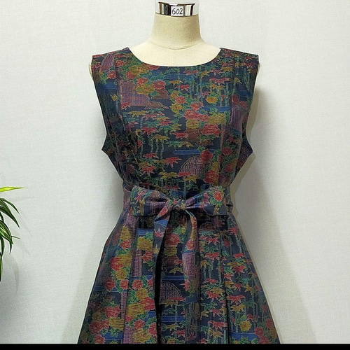 アンティーク大島紬 着物リメイク ワンピース ジャンパースカート 2WAY