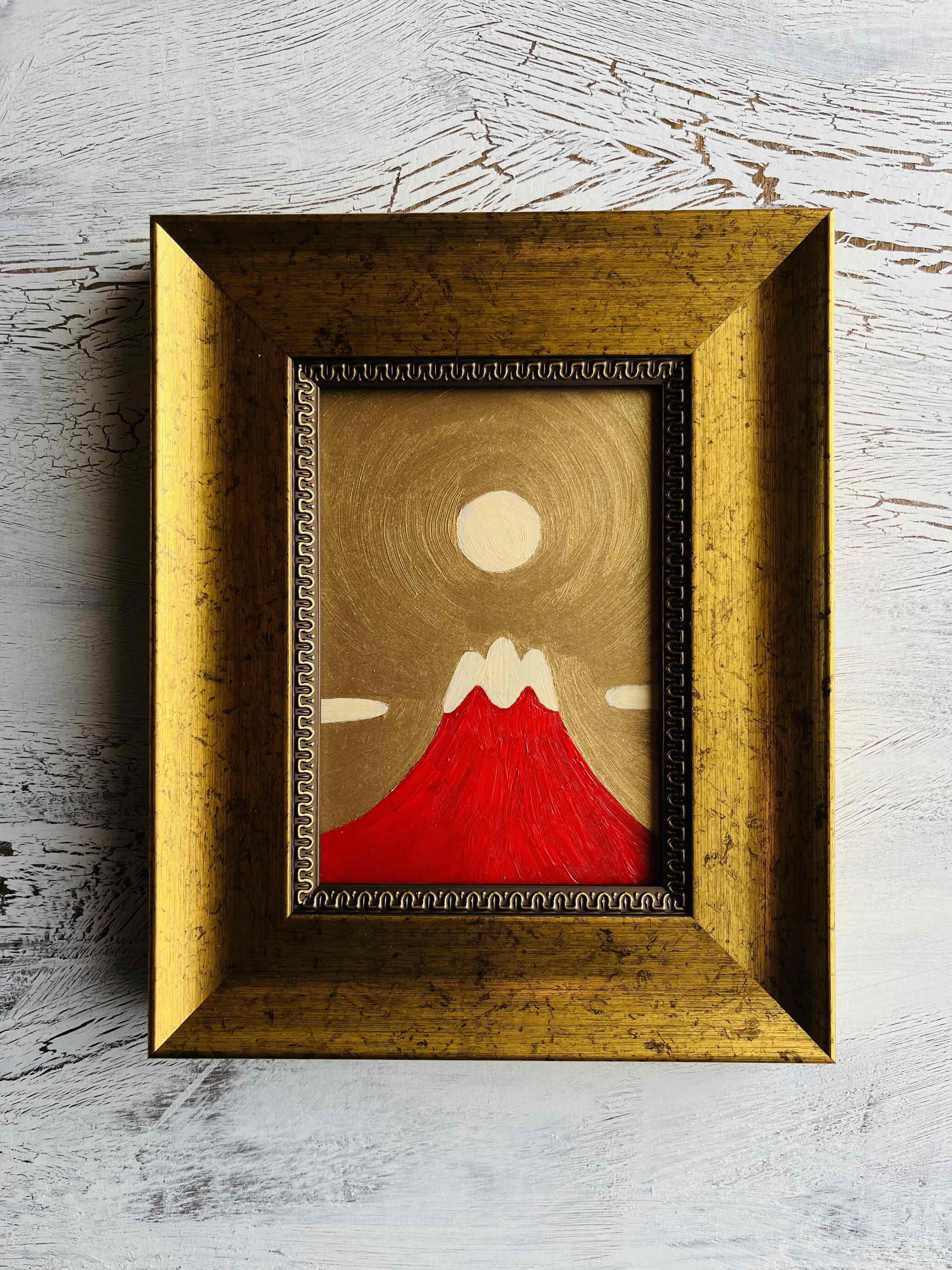 風水画「赤富士」原画・油彩・壁掛け 絵画 かいがのみせ