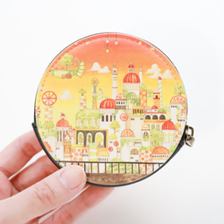 ミニコインケース「オレンジの宮殿」丸型ポーチ 2枚目の画像