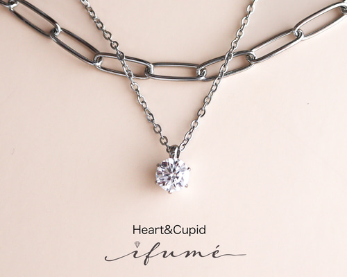 金属アレルギー対応！Heart＆Cupid一粒ネックレスの重ね付け