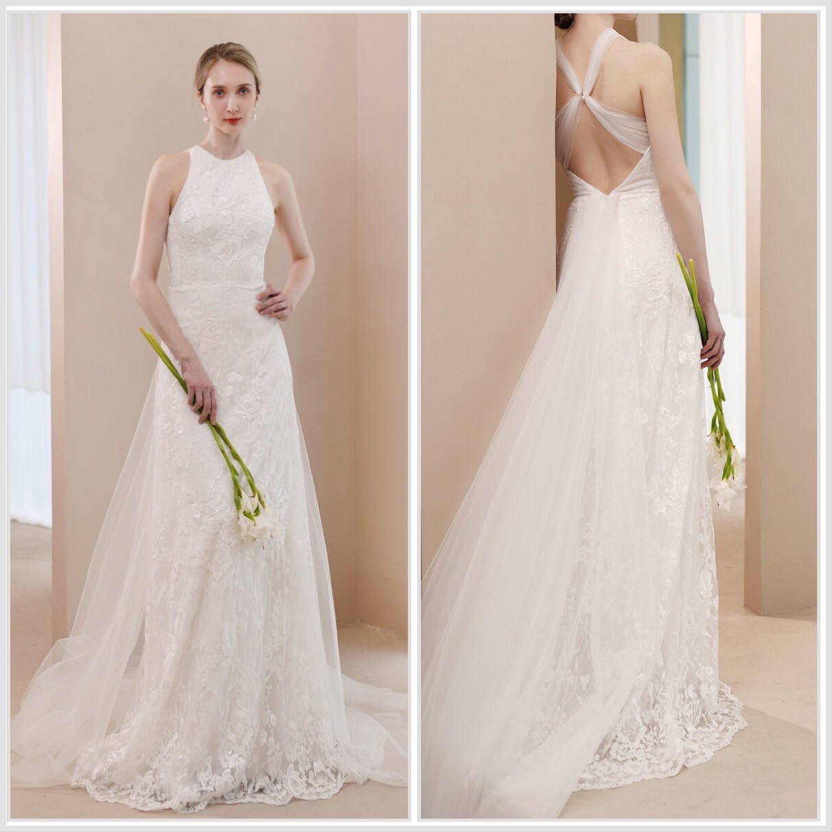レース　バッククロス　ウエディングドレス