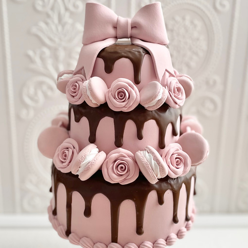 チョコドリップクレイケーキ✳︎モカピンク✳︎色変更可フェイクケーキ