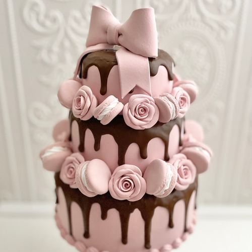 チョコドリップクレイケーキ✳︎モカピンク✳︎色変更可フェイクケーキ