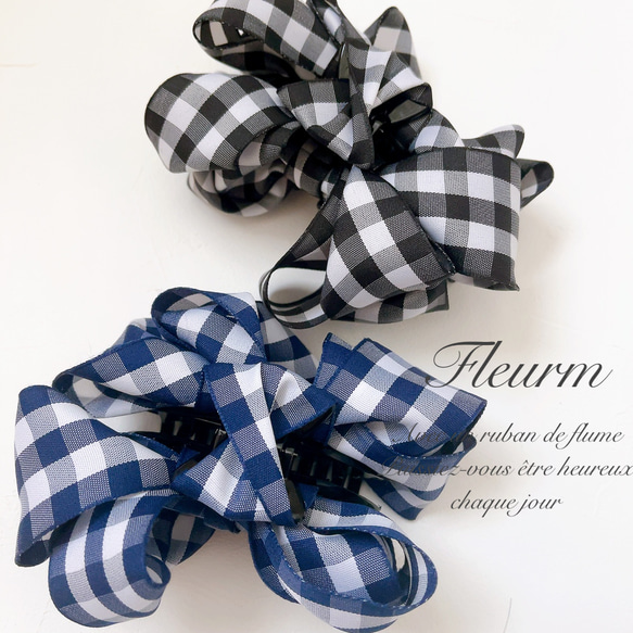 ꫛꫀꪝ【ギンガムチェックダブルリボン】ベビーヘアクリップ　キッズヘアクリップ ꫛꫀꪝ【ギンガムチェックダブルリボン】ベビーヘアクリップ
