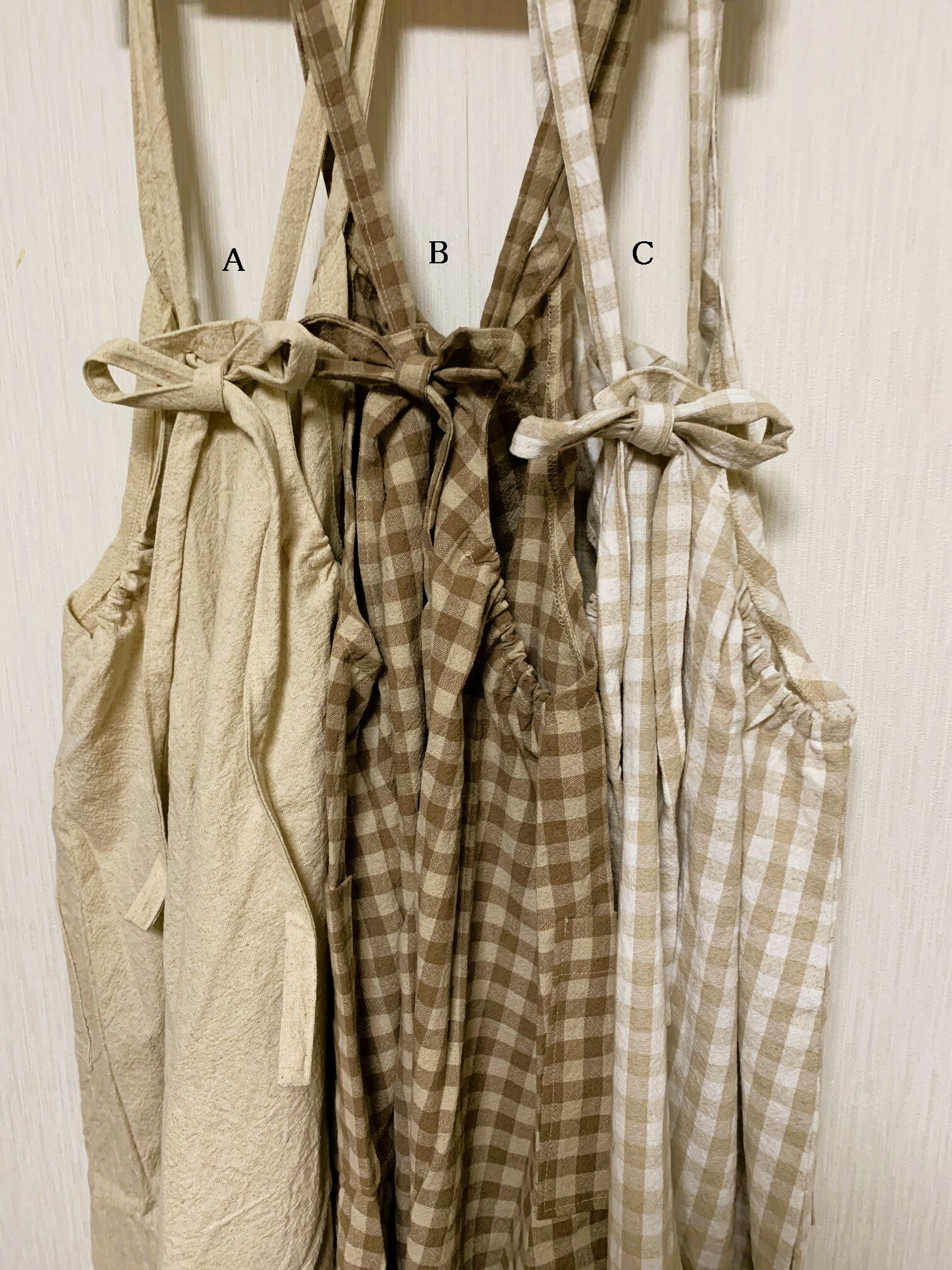 リネン　生成り　ワンピース　エプロンワンピース「A」　ロング着丈 120cm 　いつもの服の上から着る大人エプロン