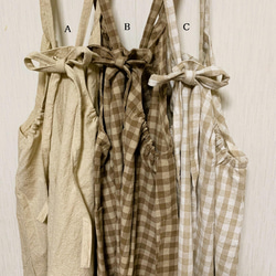 リネン エプロンワンピース ブロックチェック 生成り×黒（柄の大きさは