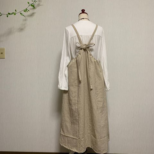 美品　アピースオブライブラリー　リネン100% ロングワンピース 半袖　生成り 美品 アピースオブライブラリー リネン100% ロングワンピース