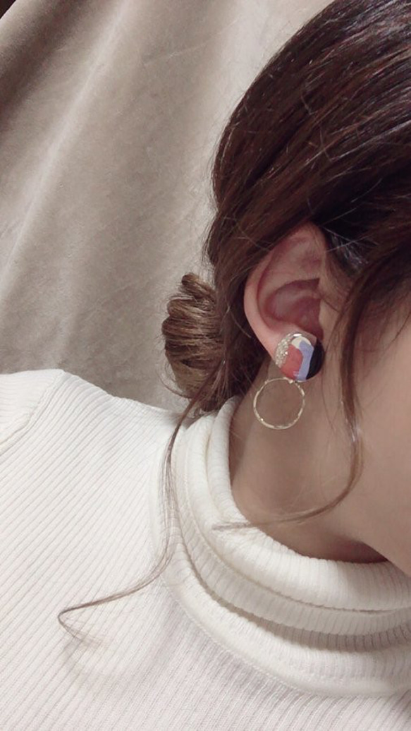 2Way art mini hoop pierce/earring(Ice blue) 3枚目の画像
