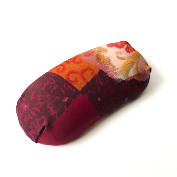 【再販受注】レトロな帯板・帯枕・仮紐・収納バッグセット　銘仙　ピンクとオレンジ半併用の花柄 5枚目の画像
