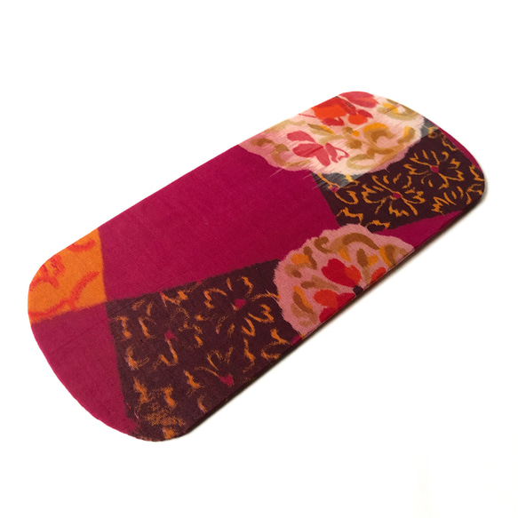 【再販受注】レトロな帯板・帯枕・仮紐・収納バッグセット　銘仙　ピンクとオレンジ半併用の花柄 2枚目の画像