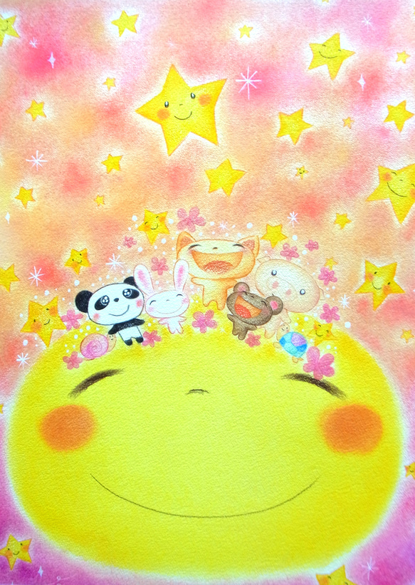 癒し絵画３点 癒しの絵 元気のでる絵 可愛い 癒し ヒーリングアート 【A4