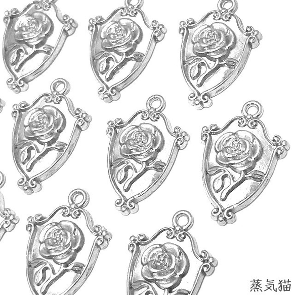 薔薇の紋章チャーム シルバー 10個【花フラワーピアス イヤリング