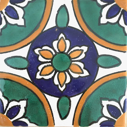 チュニジアタイル4枚セット　大輪の花が咲く　ガルビ0780 2枚目の画像