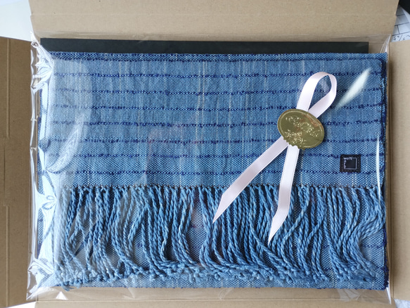 藍染め ストール 手織り シルク インディゴブルー 草木染め ミニスカーフ 20枚目の画像