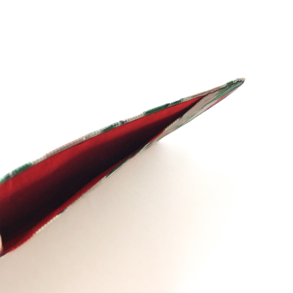 レトロな帯枕・帯板・仮紐・収納バッグセット　銘仙　杢ベージュ地に緑と赤のダイヤ柄 4枚目の画像