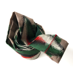 レトロな帯枕・帯板・仮紐・収納バッグセット　銘仙　杢ベージュ地に緑と赤のダイヤ柄 8枚目の画像