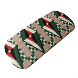 レトロな帯枕・帯板・仮紐・収納バッグセット　銘仙　杢ベージュ地に緑と赤のダイヤ柄 2枚目の画像