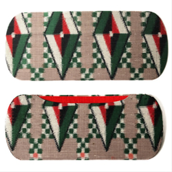 レトロな帯枕・帯板・仮紐・収納バッグセット　銘仙　杢ベージュ地に緑と赤のダイヤ柄 3枚目の画像