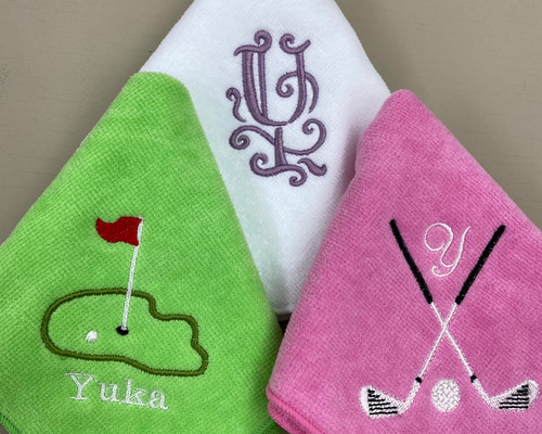 ゴルフ好きの方へ！3枚セット楽しいゴルフタオル名入れ刺繍致します