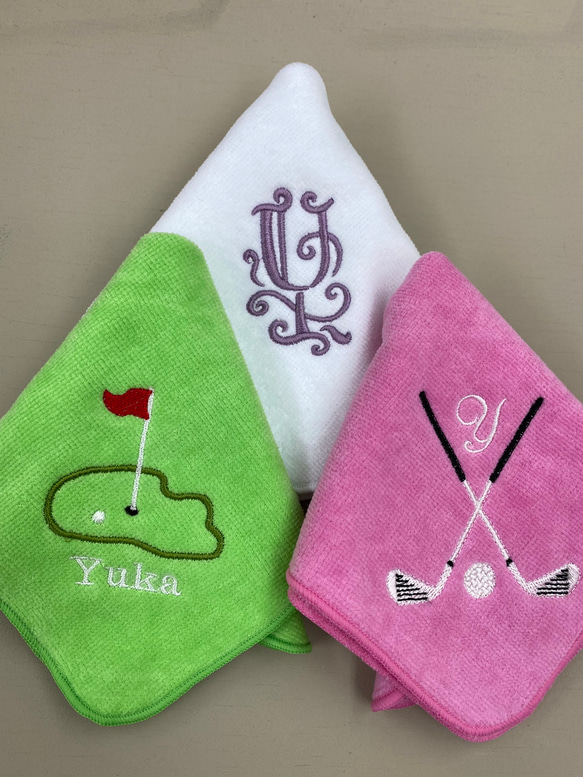 ゴルフ好きの方へ！3枚セット楽しいゴルフタオル名入れ刺繍致します