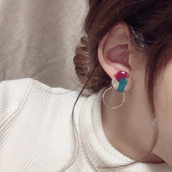 2Way art mini hoop pierce/earring(Hot Pink) 2枚目の画像