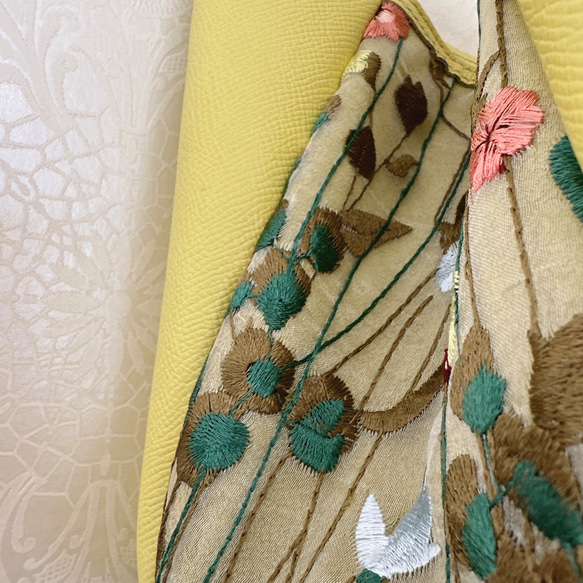 プリモ ハンドバッグ ミモザ イエロー 刺繍 チュール レース 花柄 5枚目の画像