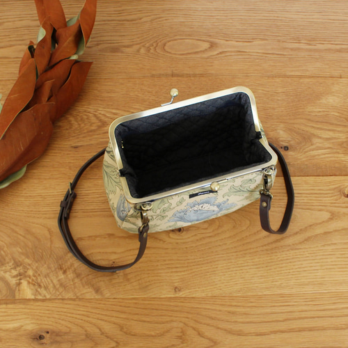 がま口ショルダーバッグ：ウィリアムモリス アネモネ（ベージュ