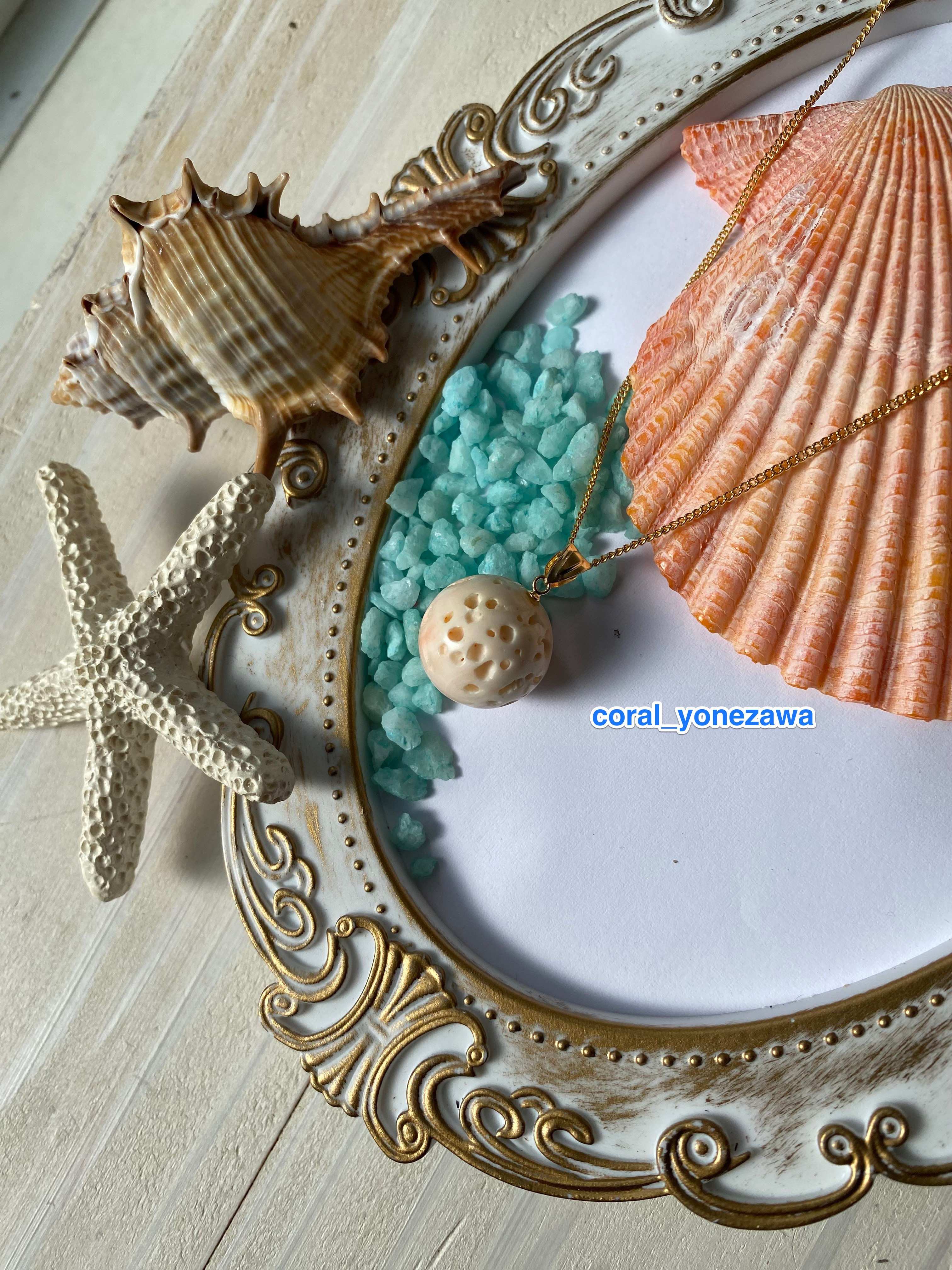 【高知産】宝石珊瑚・ナチュラルスタイル・すだま（ムシクイサンゴ）ペンダントヘッドＫ18YG