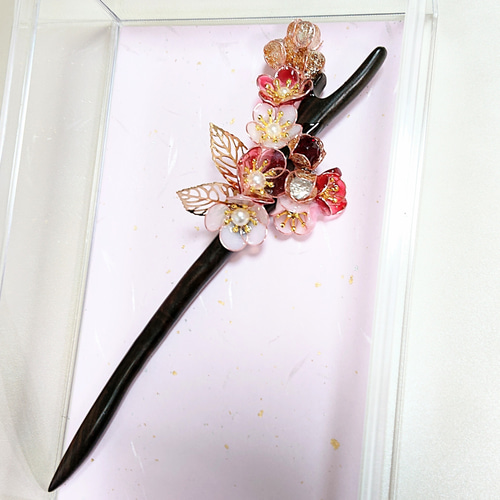 嬉しい オマケ 付き 紅梅鹿角1本簪（かんざし）簪 白梅 紅梅 ヘア