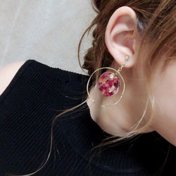 Flower circle big hoop pierce/earring(Red) 2枚目の画像