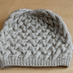 NZポッサム・メリノ　総なわ編みのニット帽　無着色ナチュラル 6枚目の画像