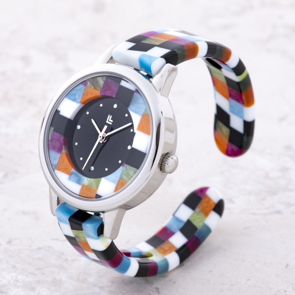 腕時計 鯖江バングルウォッチ スモールフェイス モザイクカラー 1枚目の画像