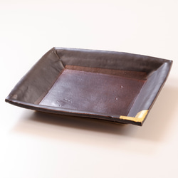 作家　陶芸作家　四角板皿　どっしりとした四角皿　金箔　練り込み 作家 陶芸作家 四角板皿 どっしりとした四角皿 金箔 練り込み - 食器