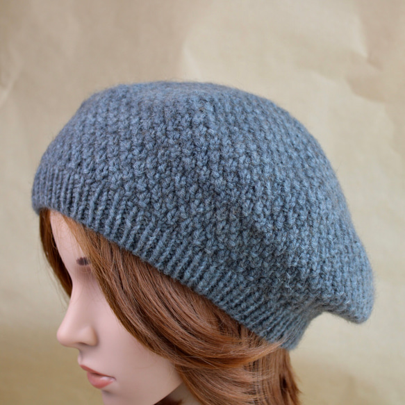 NZポッサム・メリノ かのこ編みのニット帽 手染めグレー ニット帽